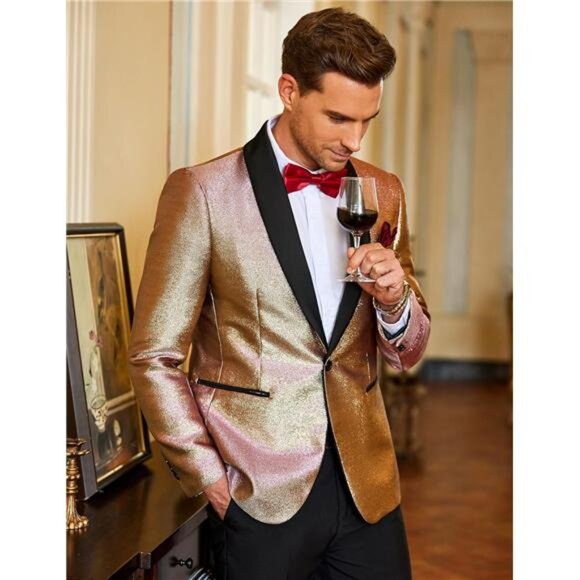 Men's Tuxedo Jacket Slim Fit Shawl Lapel Blazer Suit Jackets for Party Prom - Picture 3 of 7